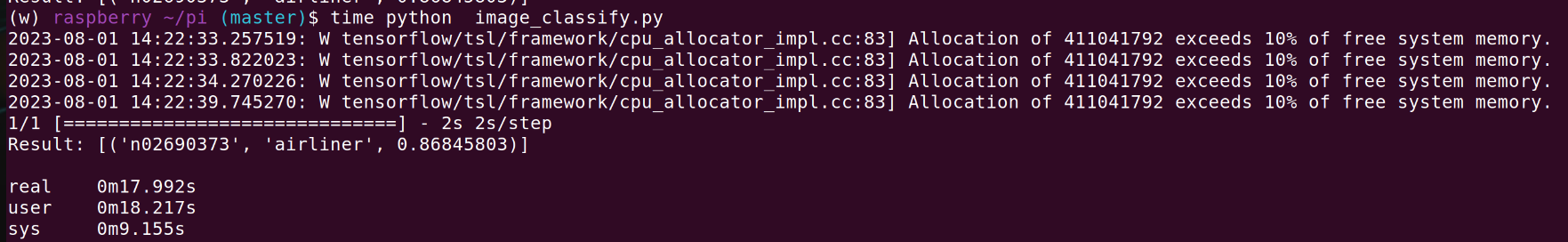 immagine del terminale linux dopo il test di un programma in machine learning Tensorflow